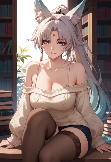 star rail,feixiao,off-shoulder,sweater  - AI generated anime art