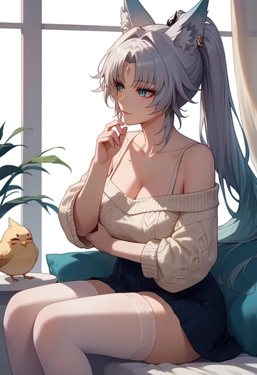 star rail,feixiao,off-shoulder,sweater  - AI generated anime art