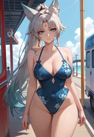 star rail,feixiao,swimsuit,floral print  - AI generated anime art