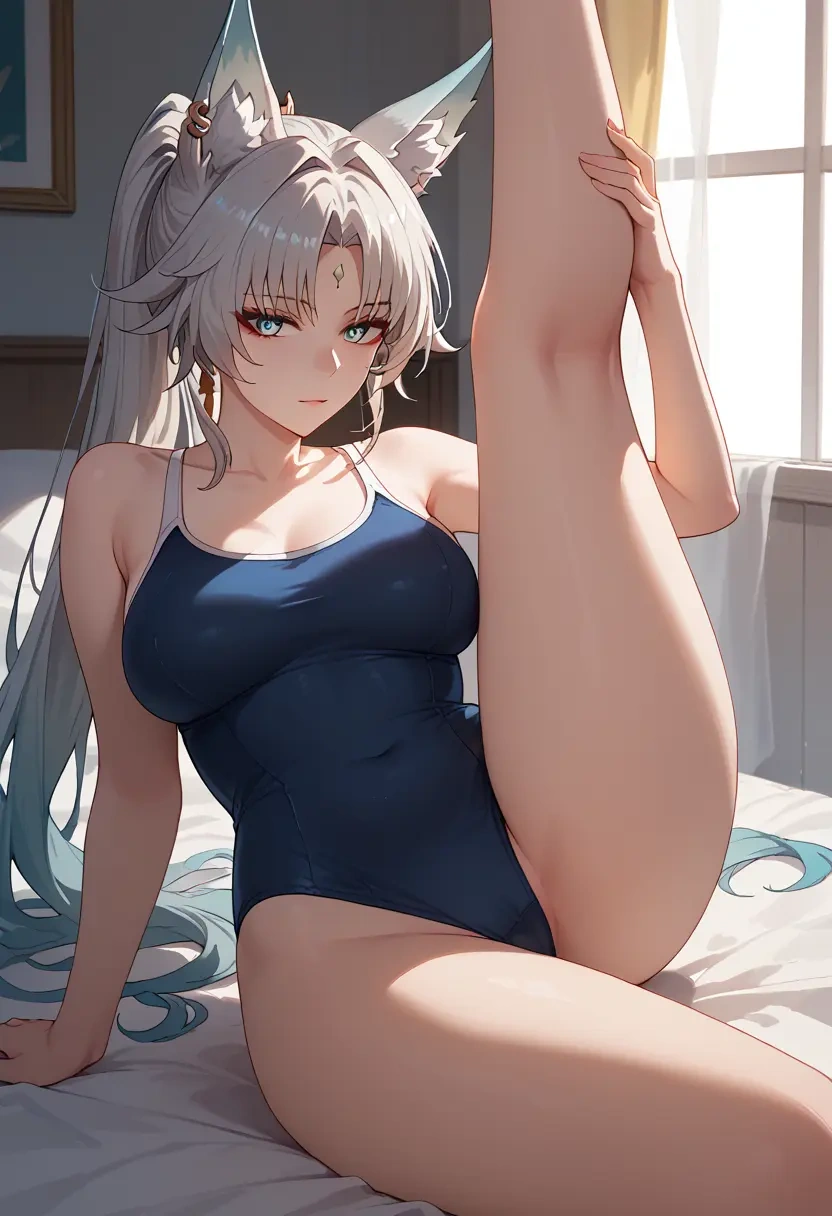 star rail,feixiao,school swimsuit,swimsuit,spread legs,sexy,one leg up  - 