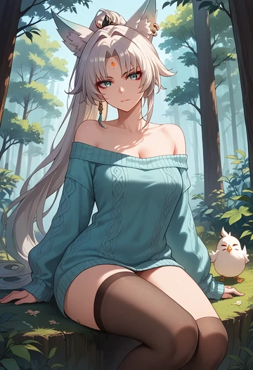 star rail,feixiao,off-shoulder,sweater  - AI generated anime art