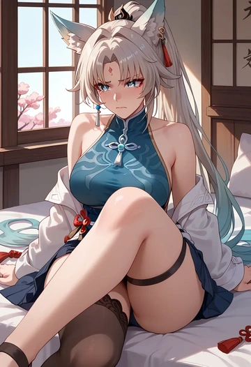 star rail,feixiao,mini skirt, stockings  - AI generated anime art