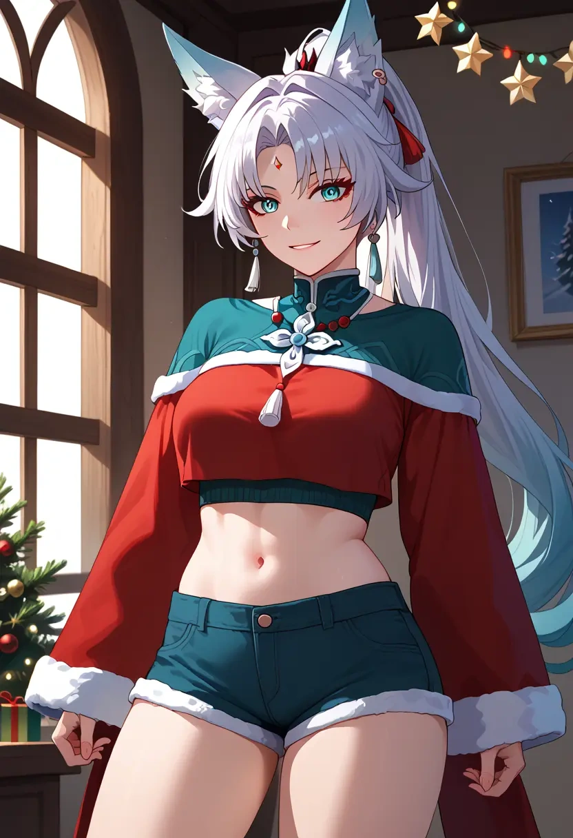 star rail,feixiao,Christmas,red velvet shorts  - 