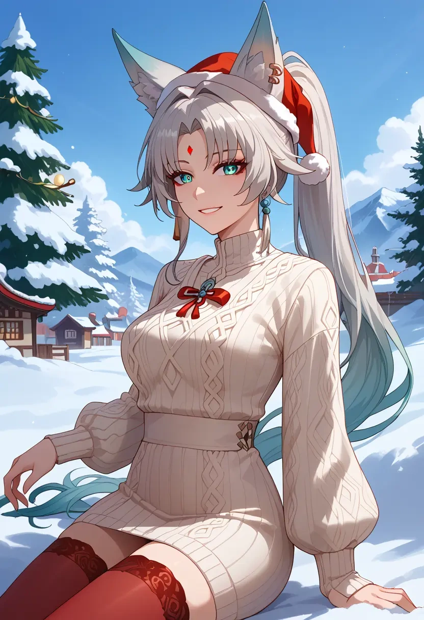 star rail,feixiao,Christmas,sweater dress,stockings  - 