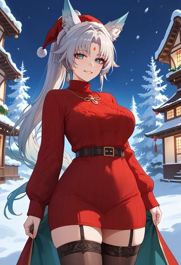 star rail,feixiao,sweater,stockings,Thigh garters  - AI generated anime art