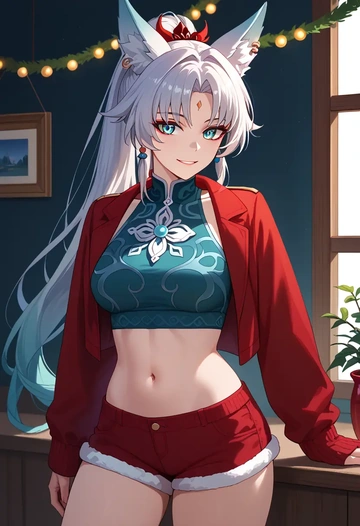 star rail,feixiao,Christmas,red velvet shorts  - AI generated anime art