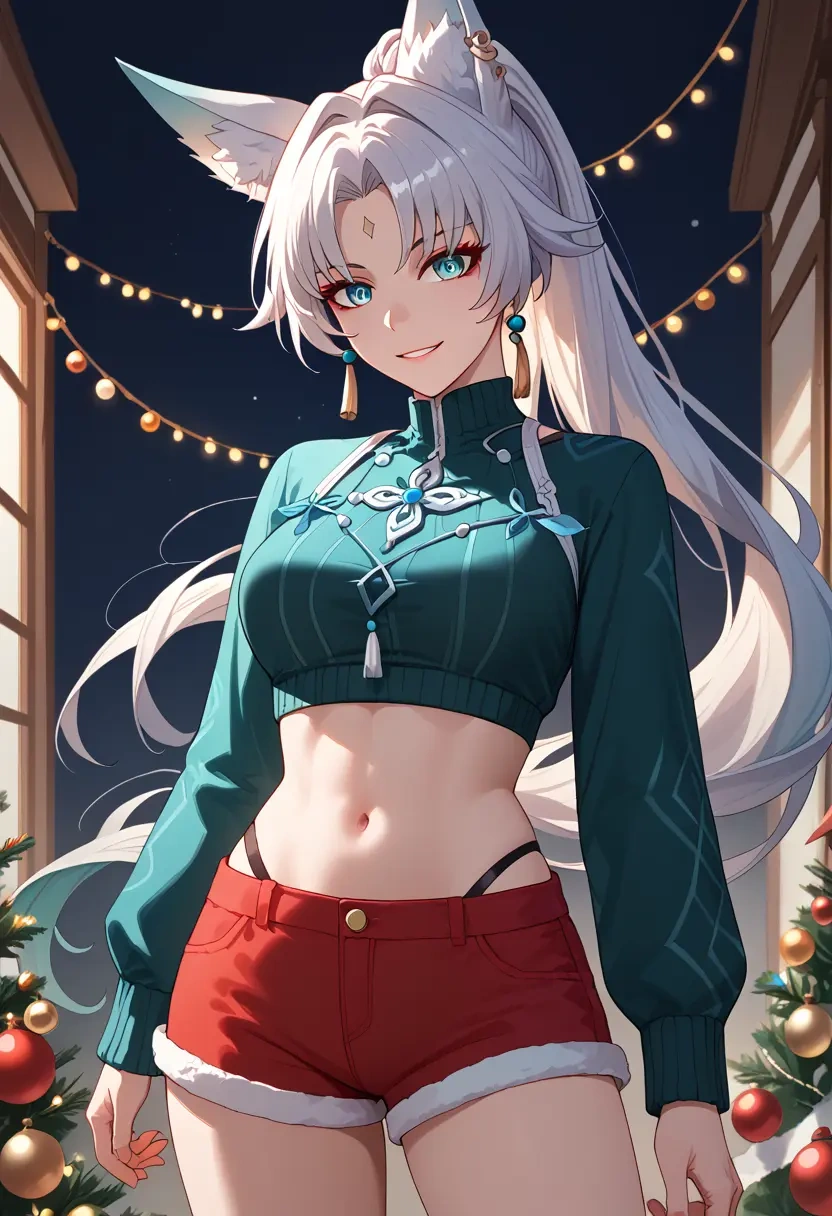 star rail,feixiao,Christmas,red velvet shorts  - 