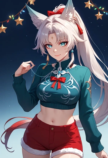 star rail,feixiao,Christmas,red velvet shorts  - AI generated anime art