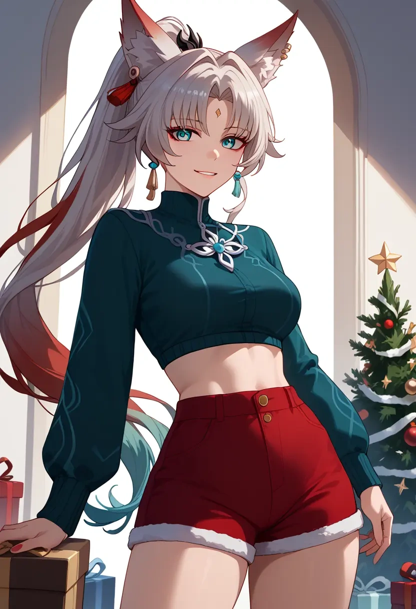 star rail,feixiao,Christmas,red velvet shorts  - 