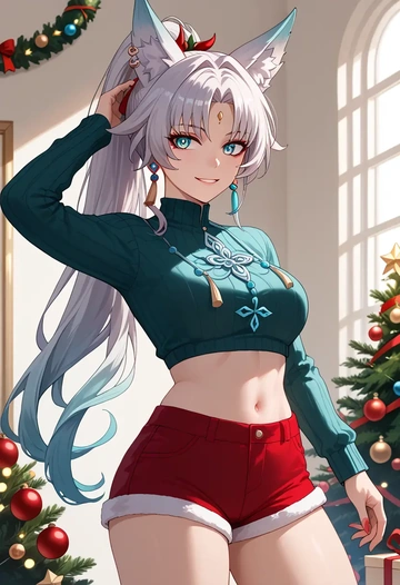 star rail,feixiao,Christmas,red velvet shorts  - AI generated anime art