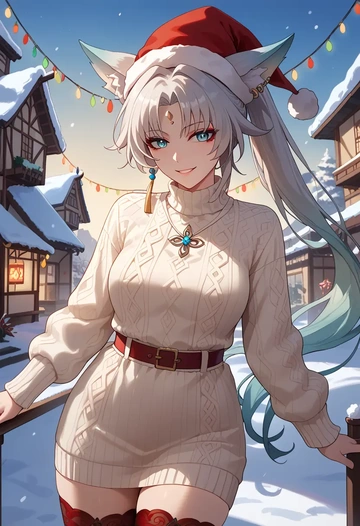 star rail,feixiao,Christmas,sweater dress,stockings  - AI generated anime art