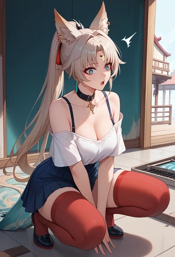 star rail,feixiao,collar,oversized,Thigh garters  - AI generated anime art