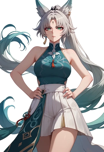 star rail,feixiao,silk slip dress,polka dots  - AI generated anime art