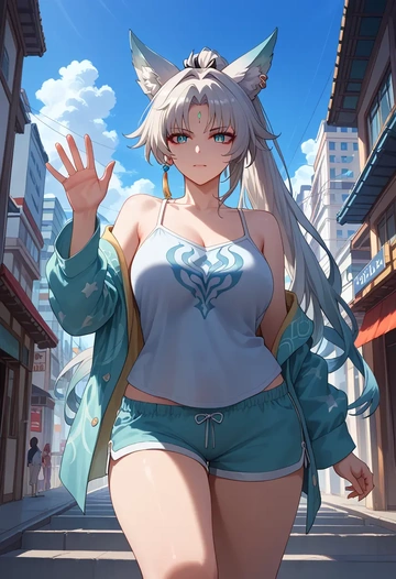 star rail,feixiao,pajamas, low-waisted shorts  - AI generated anime art