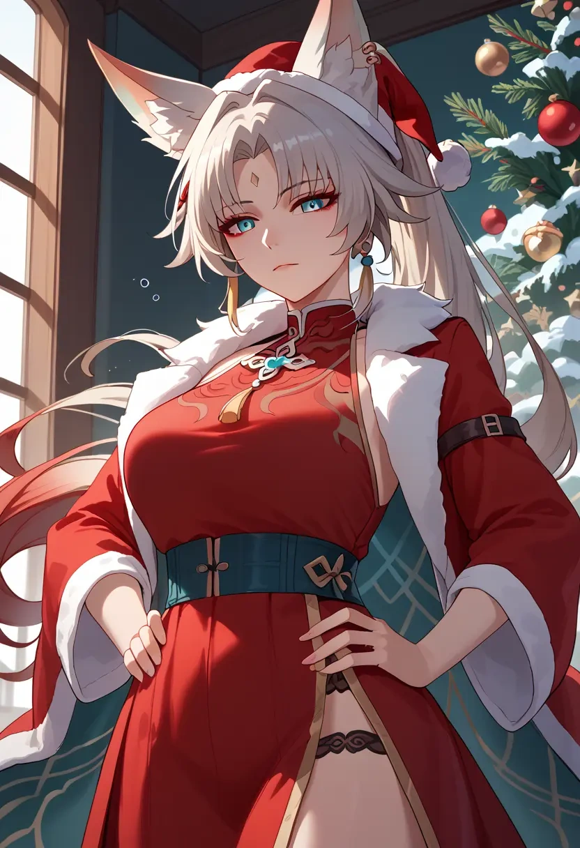 star rail,feixiao,Christmas,red velvet dress  - 