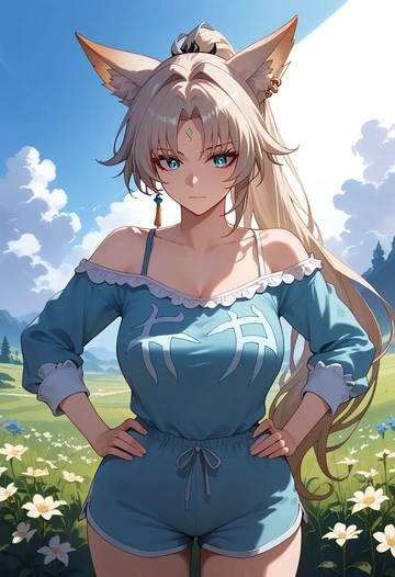 star rail,feixiao,pajamas, low-waisted shorts  - AI generated anime art