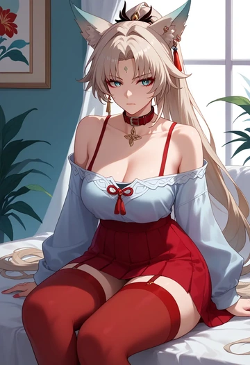 star rail,feixiao,collar,oversized,Thigh garters  - AI generated anime art