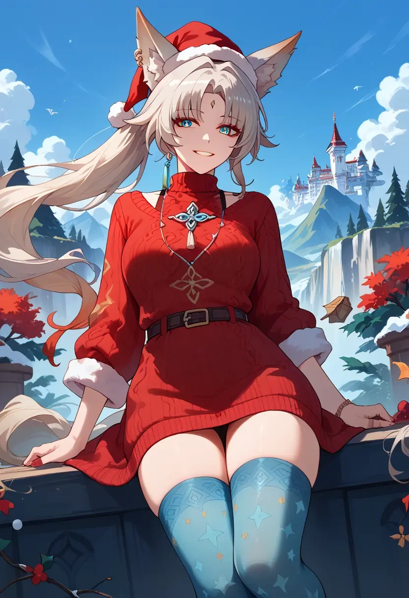 star rail,feixiao,Christmas,sweater dress,stockings  - 