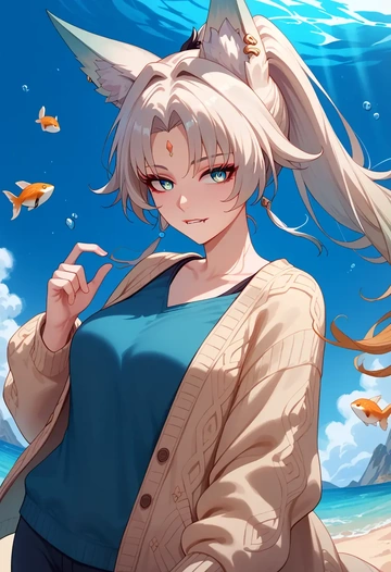 star rail,feixiao,cardigan,oversized,pockets  - AI generated anime art