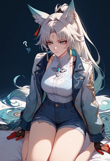 star rail,feixiao,denim jacket,distressed,buttons  - AI generated anime art