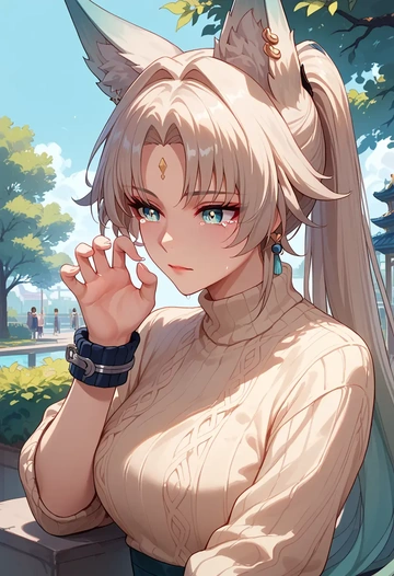 star rail,feixiao,sweater,cropped,knit  - AI generated anime art