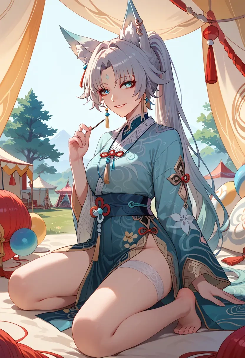 star rail,feixiao,kimono,silk,floral  - 