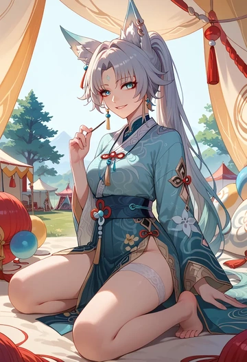 star rail,feixiao,kimono,silk,floral  - AI generated anime art