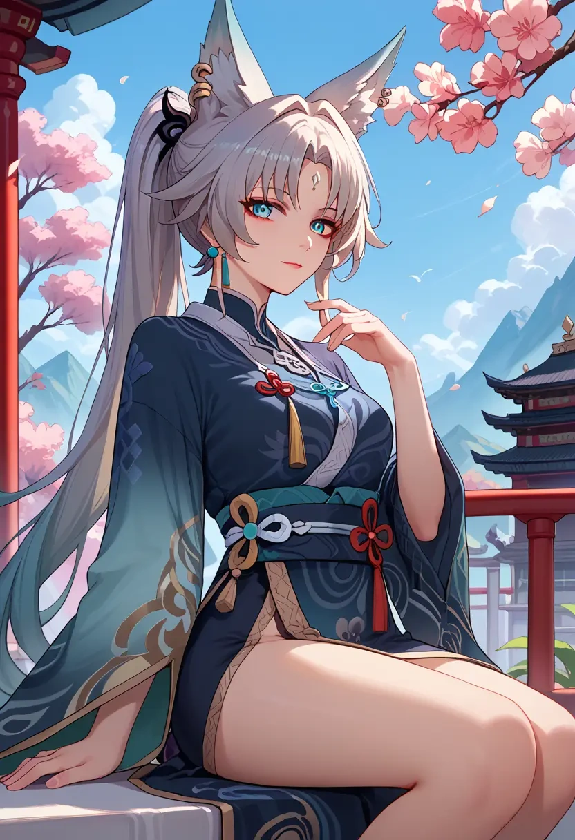 star rail,feixiao,kimono,silk,floral  - 