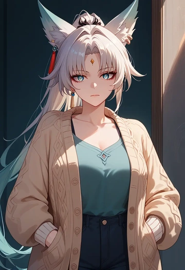 star rail,feixiao,cardigan,oversized,pockets  - AI generated anime art