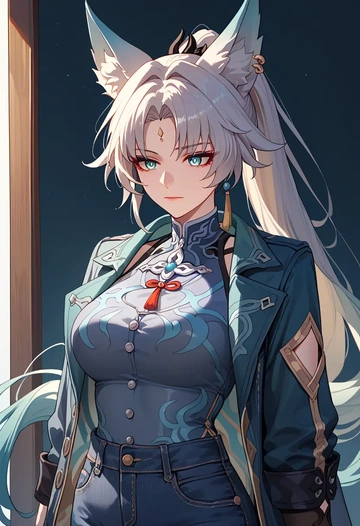 star rail,feixiao,denim jacket,distressed,buttons  - AI generated anime art