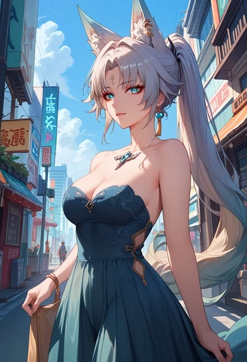 star rail,feixiao,gown,strapless,lace  - AI generated anime art