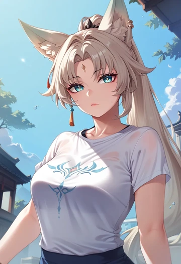 star rail,feixiao,running shirt,shorts,sneakers  - AI generated anime art