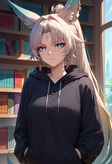 star rail,feixiao,oversized graphic hoodie,thigh-high socks,shorts  - AI generated anime art