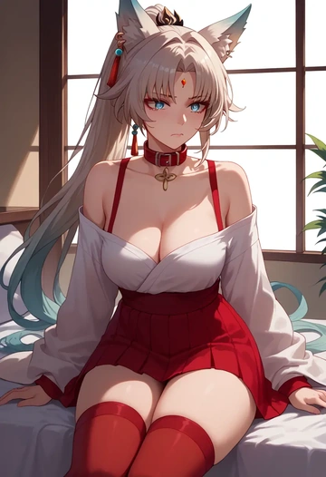 star rail,feixiao,collar,oversized,Thigh garters  - AI generated anime art