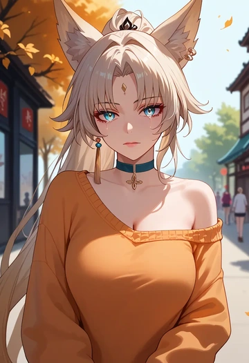 star rail,feixiao,orange,sweater,choker  - AI generated anime art