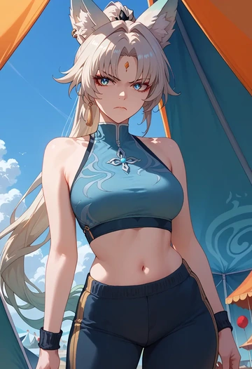 star rail,feixiao,sports crop,high-waisted shorts  - AI generated anime art