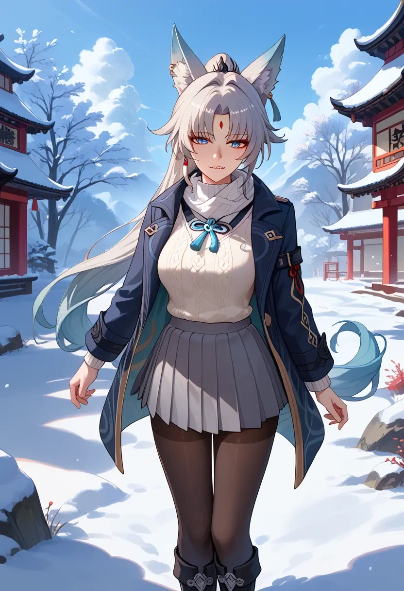 star rail,feixiao,winter,student uniform,puffer coat  - 