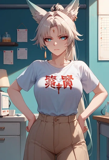 star rail,feixiao,handwritten script shirt,dolphin shorts  - AI generated anime art