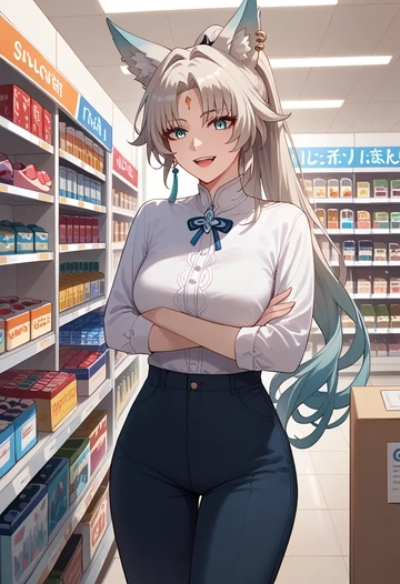 star rail,feixiao,pants,wide-leg,strappy top  - AI generated anime art