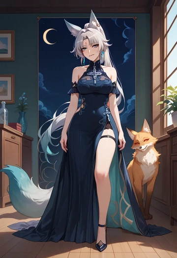 star rail,feixiao,gothic priestess gown,high slit,embroidered veil  - AI generated anime art