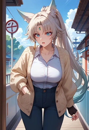 star rail,feixiao,cardigan,oversized,wide-leg pants  - AI generated anime art