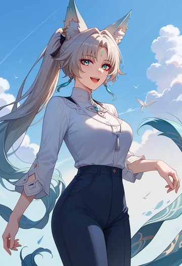 star rail,feixiao,pants,wide-leg,strappy top  - AI generated anime art