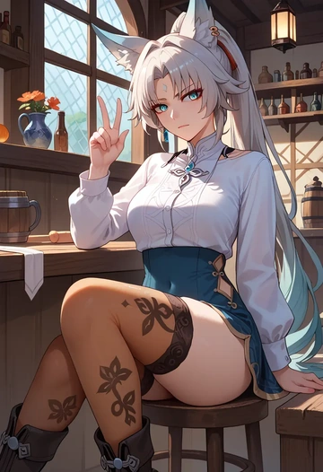 star rail,feixiao,shirt dress,belted,stockings  - AI generated anime art