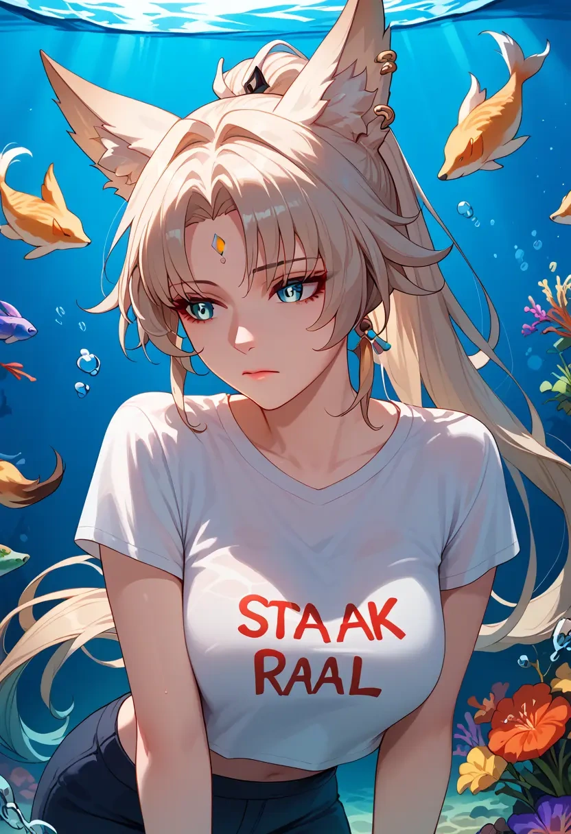 star rail,feixiao,crop graffiti tee,dolphin shorts  - 