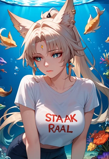 star rail,feixiao,crop graffiti tee,dolphin shorts  - AI generated anime art