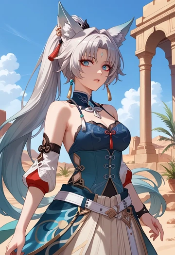 star rail,feixiao,corset,bustier,long tulle skirt  - AI generated anime art