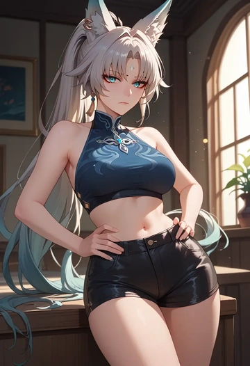 star rail,feixiao,leather,shorts  - AI generated anime art