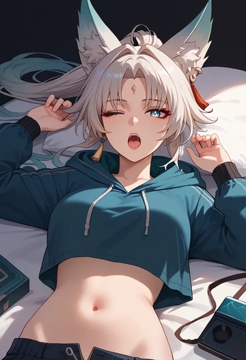 star rail,feixiao,hoodie,cropped,high-waisted joggers  - AI generated anime art