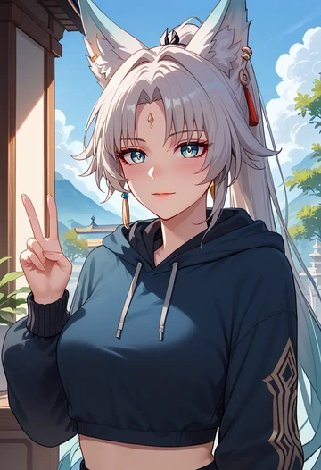 star rail,feixiao,hoodie,cropped,high-waisted joggers  - AI generated anime art