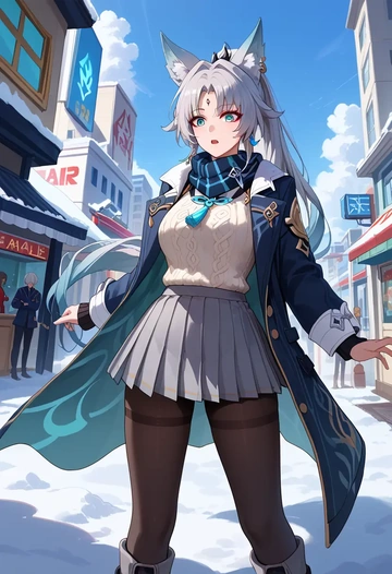 star rail,feixiao,winter,student uniform,puffer coat  - AI generated anime art